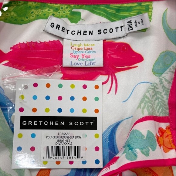 Gretchen Scott Button-Up Top Blouse Sea Sway Brights Ocean Fish Diva XXXL NEW - Picture 4 of 7